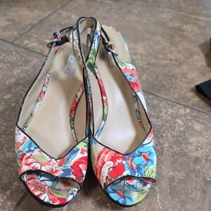 Floral Peep-Toe Slingback Heels